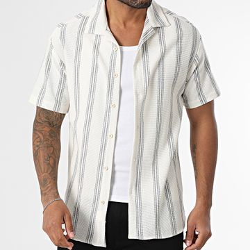 Classic Series - 470 Camicia a maniche corte a righe grigio ecrù