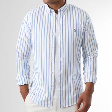 Polo Ralph Lauren - Manica lunga Slim Fit Camicia a righe Original Player Azzurro Bianco