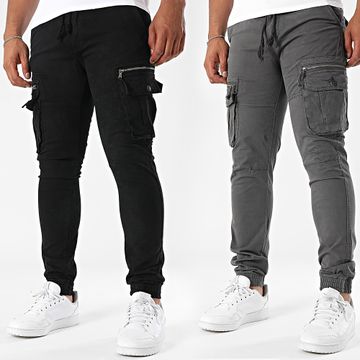 John H - Set di 2 pantaloni cargo 01 grigio antracite nero