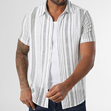 Kymaxx - Camicia a maniche corte a righe 008 Bianco Verde Khaki