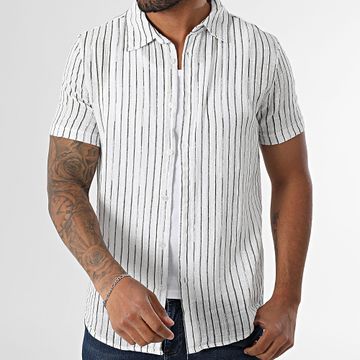Kymaxx - Camicia a maniche corte a righe 008 Bianco Verde Khaki