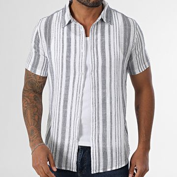 Kymaxx - Camicia a maniche corte a righe 008 Bianco Blu Navy