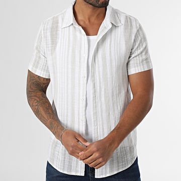 Kymaxx - Camicia a maniche corte a righe 008 Bianco Beige