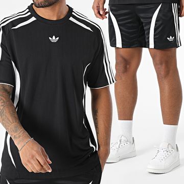 Adidas Originals - Teamgeist JC6229 Set di pantaloncini da jogging e maglietta a bande bianche e nere JC6230