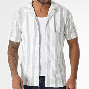 Classic Series - Camicia a maniche corte a righe 428 bianco azzurro