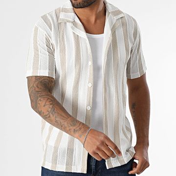 Classic Series - Camicia a maniche corte a righe 428 Bianco Beige