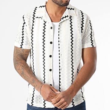 Classic Series - Camicia a maniche corte testurizzata 429 Bianco Beige Nero