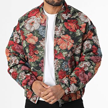 Frilivin - Giacca con zip Q51 Verde Rosso Arancione Floreale