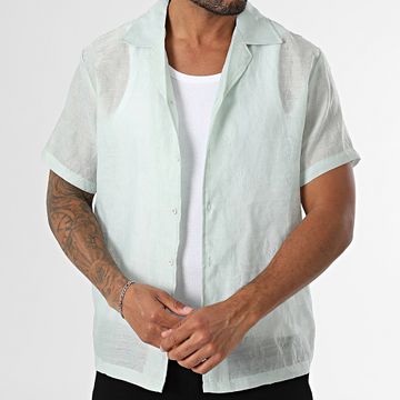 Frilivin - O13 Camicia a manica corta verde chiaro floreale