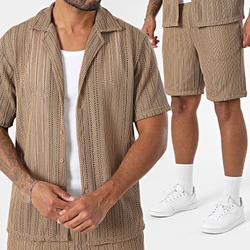 Frilivin - U20 Set camicia marrone a maniche corte e pantaloncino traforato