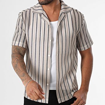 Frilivin - 169 Camicia a maniche corte a righe beige navy