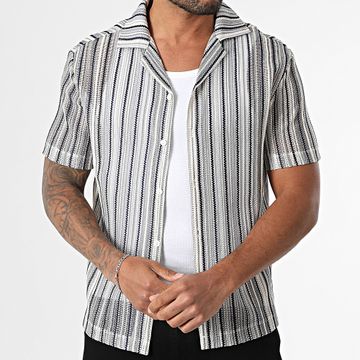 Frilivin - 169 Navy Ecru Grey Camicia a maniche corte a righe