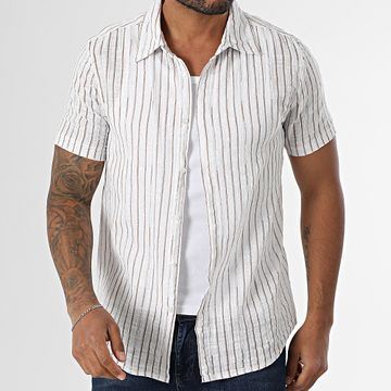 Kymaxx - Camicia a maniche corte a righe Camel White 008