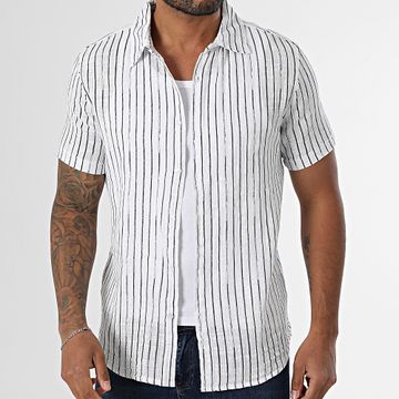 Kymaxx - Camicia a maniche corte a righe 008 Bianco Blu Navy