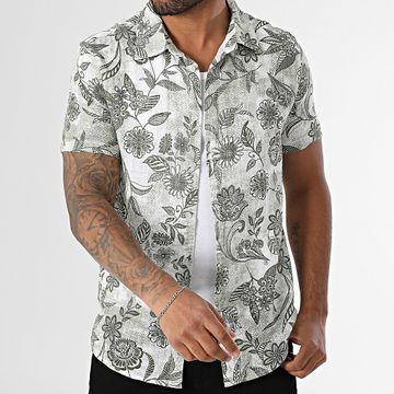 Kymaxx - Camicia a maniche corte 008 Bianco Verde Khaki Floreale