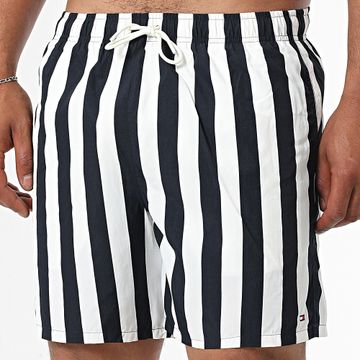 Tommy Hilfiger - Pantaloncini da bagno a righe con stampa a coulisse 3491 Nero Bianco