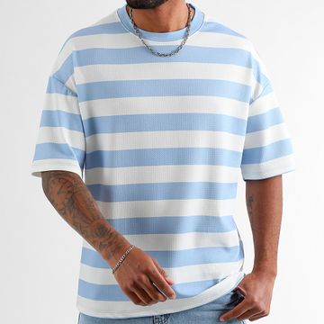 LBO - Tee Shirt Textured Large Stripes 2089 Bianco Azzurro