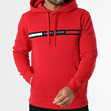 Tommy Hilfiger - Felpa con cappuccio Hilfiger 7361 rosso con inserto sul petto