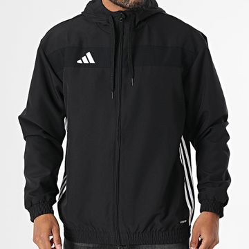 Adidas Sportswear - Tiro Essential Felpa con cappuccio e zip a righe JC5435 Nero
