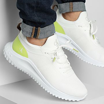 Calvin Klein - Eva Runner Tech Knit 1293 Bright White Wild Lime Rubber Sneakers