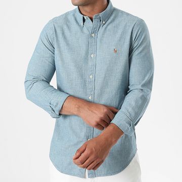Polo Ralph Lauren - Camicia di jeans blu Denim Slim Oxford a maniche lunghe