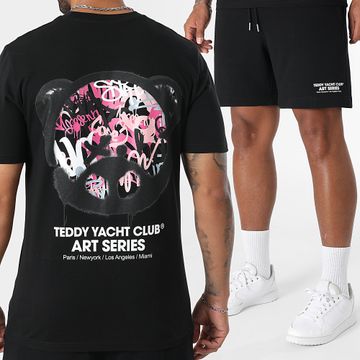 Teddy Yacht Club - Set di maglietta e pantaloncini da jogging della serie Art Head rosa e nero