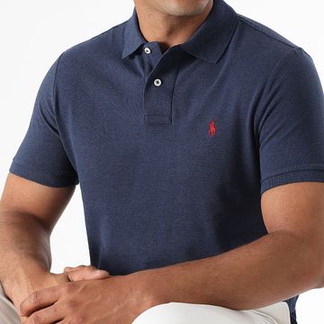 Polo Ralph Lauren - Polo personalizzata con manica sottile Original Player Navy Heather Blue