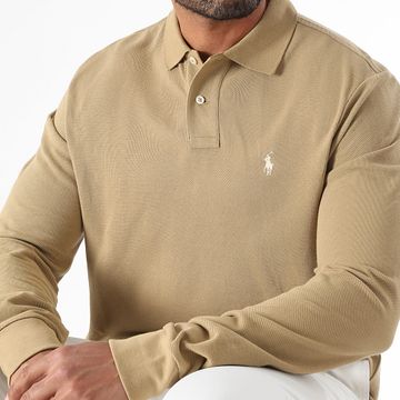 Polo Ralph Lauren - Polo Slim a manica lunga personalizzata Original Player Beige