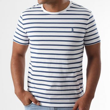 Polo Ralph Lauren - Tee Shirt A Rayure Custom Slim Original Player Bianco Blu
