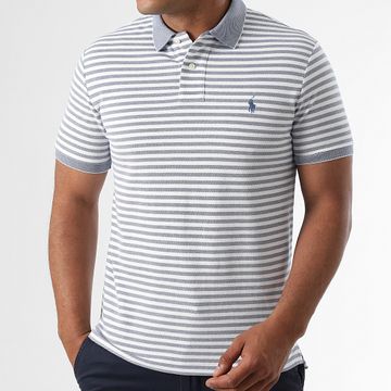 Polo Ralph Lauren - Polo manica corta a righe Custom Slim Original Player Bianco Blu