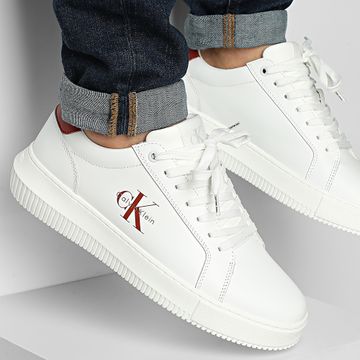 Calvin Klein - Chunky Cupsole Mono Leather 1317 Bright White Tandoori Spice Sneakers