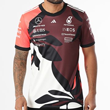 Adidas Sportswear - Mercedes AMG Maglia sportiva a righe JZ6206 Bianco Marrone Arancione