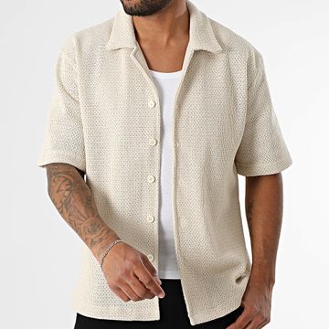 ADJ - 502 Camicia a maniche corte beige traforata