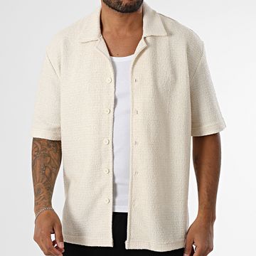 ADJ - 501 Camicia a maniche corte beige testurizzata