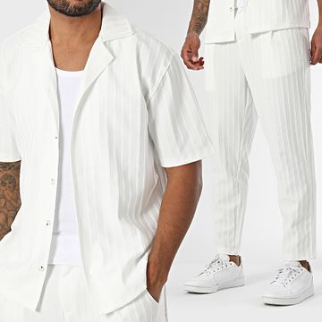 Mackten - Set camicia a maniche corte e pantaloni a righe 139 bianco