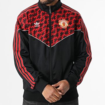 Adidas Sportswear - Giacca con zip a righe del Manchester United JF0373 Nero Rosso