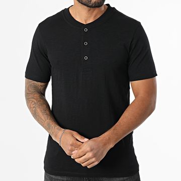 Jack And Jones - Blunixs - T-shirt con bottoni Henley - Nero