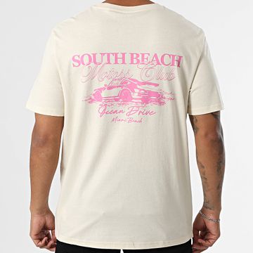 Luxury Lovers - Maglietta oversize South Beach Motors Club Rosa Beige