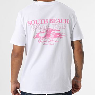 Luxury Lovers - Maglietta oversize South Beach Motors Club Rosa Bianco
