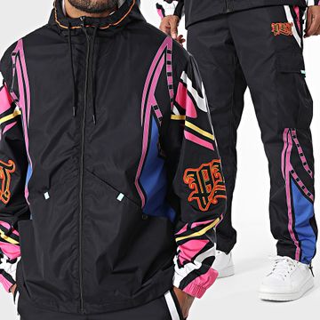 PRT - Set giacca con cappuccio e pantaloni cargo Rebel nero con zip