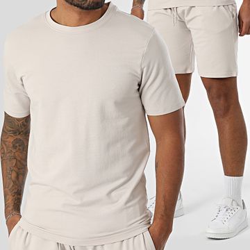 Black Industry - Set di maglietta oversize beige e pantaloncini da jogging