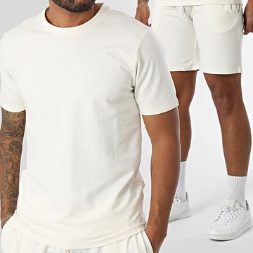 Black Industry - Set composto da t-shirt oversize e pantaloncini da jogging beige chiaro