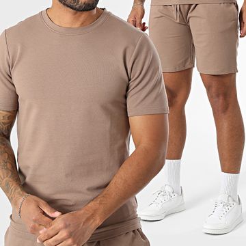 Black Industry - Set di maglietta oversize e pantaloncini da jogging marroni