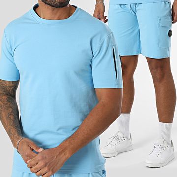 Black Industry - Set composto da maglietta oversize e pantaloncini da jogging blu chiaro