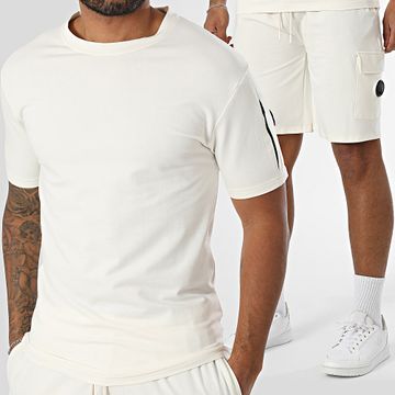 Black Industry - Set composto da t-shirt oversize e pantaloncini da jogging beige chiaro