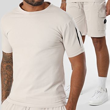 Black Industry - Set di maglietta oversize e pantaloncini da jogging beige