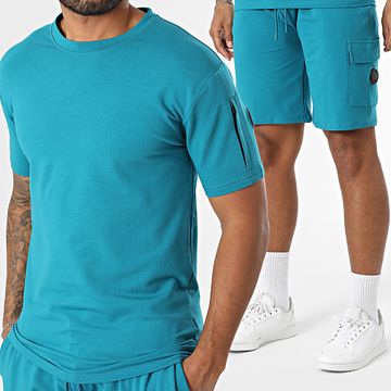 Black Industry - Set di maglietta oversize e pantaloncini da jogging blu petrolio