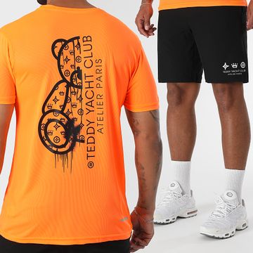 Teddy Yacht Club - Set maglia nera e pantaloncini da jogging Tech Atelier Paris Orange