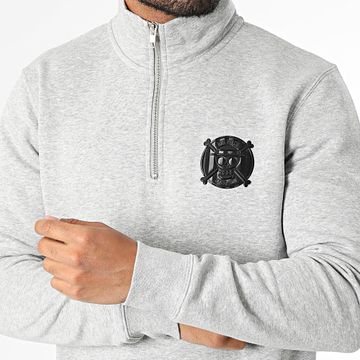 One Piece - Felpa con scollo a cerniera Badge Logo Heather Grey Black