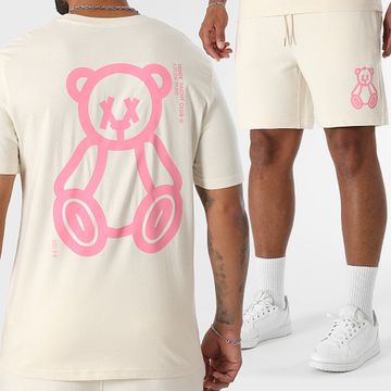 Teddy Yacht Club - Set di maglietta e pantaloncini da jogging Fat Outline Beige Light Pink